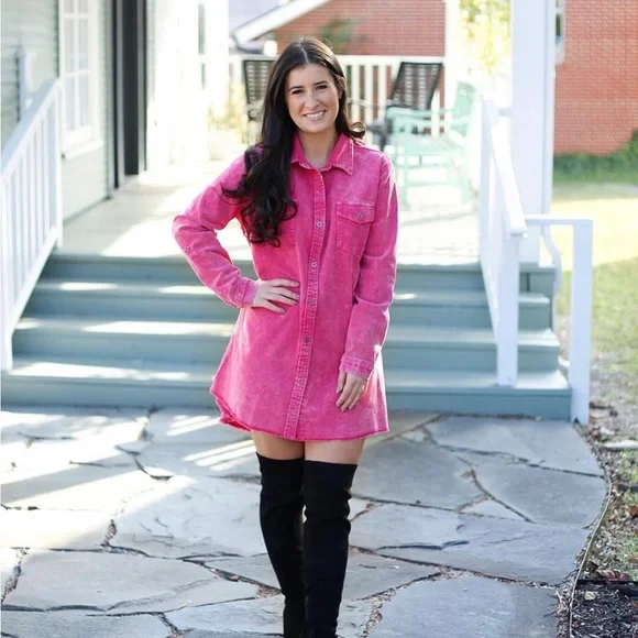 Umgee | Dresses | Nwt Umgee Hot Pink Corduroy Button Down Dress Or Shacket  | Poshmark